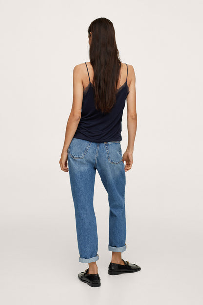 Dark navy camisole tank top with lace-trim back straps