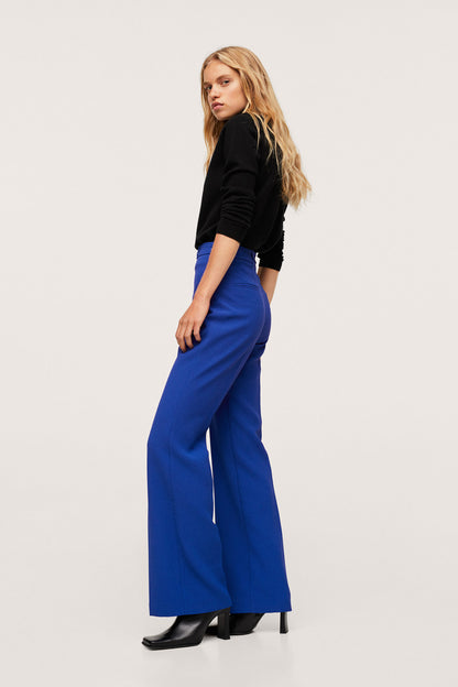 MANGO blue wide-leg trousers with side seam, long straight leg