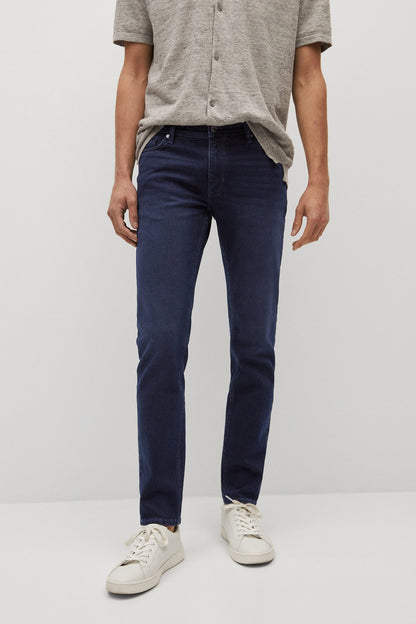 MANGO dark blue denim jeans, straight leg, button fly, belt loops