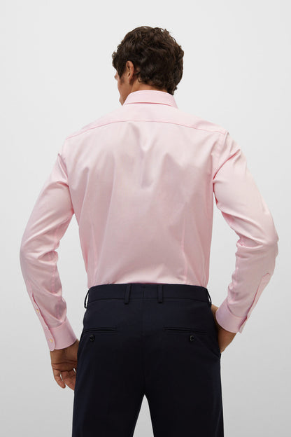 Men's pastel pink dress shirt, back view, button-down collar