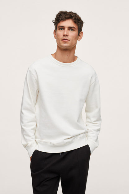 Men's off-white crewneck sweatshirt, long sleeves with ribbed hem and cuffs