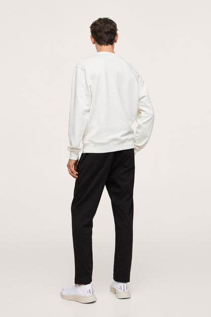 Men's off-white crewneck sweatshirt, back view with long sleeves