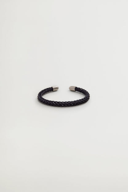 Navy braided bracelet with silver end caps