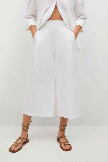 MANGO off-white wide-leg trousers with pleats and side pockets