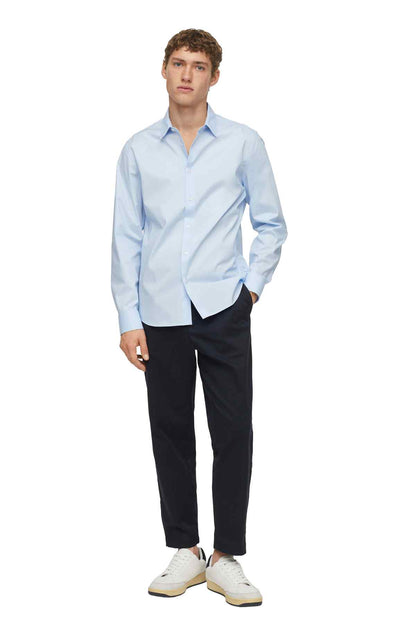 Men's sky blue long-sleeve button-up shirt with pointed collar