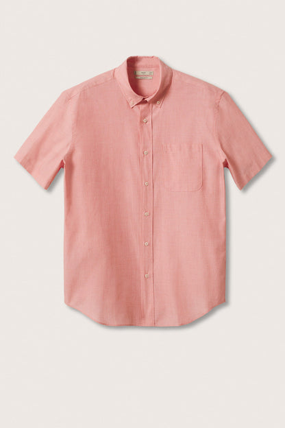 Mango pink short-sleeve button-up shirt, front view