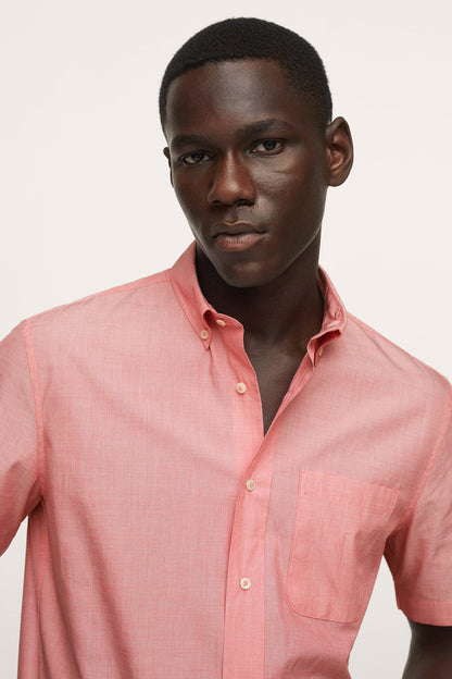 Mango pink short-sleeve button-up shirt with buttoned collar