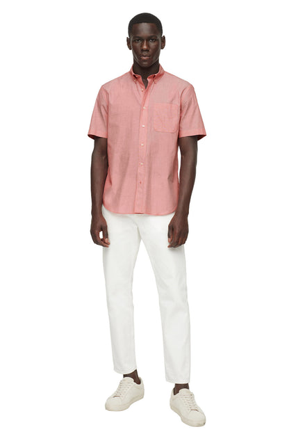 Mango pink short-sleeve button-up shirt with chest pocket