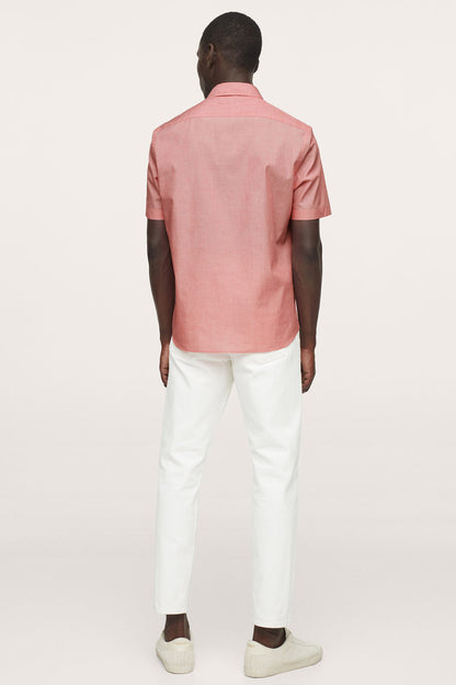 Mango pink short-sleeve button-up shirt, back view