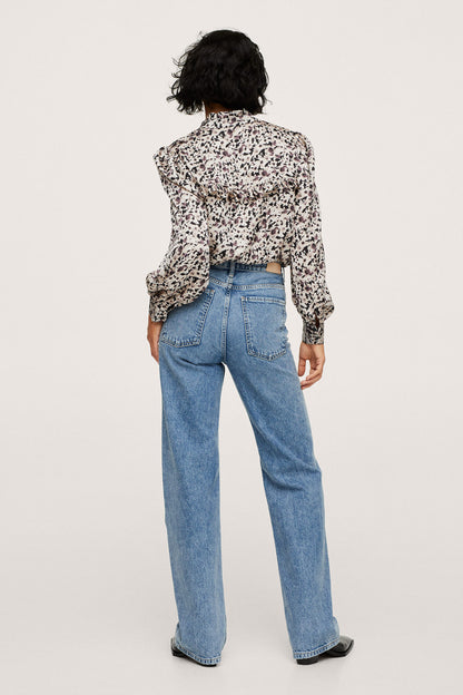 MANGO ecru floral long-sleeve blouse, back view, button front