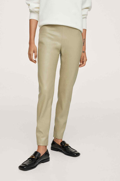 Straight-leg trousers in light olive with belt loops and front crease