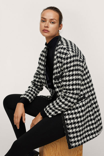 MANGO houndstooth jacket draped at side, open front and long sleeves