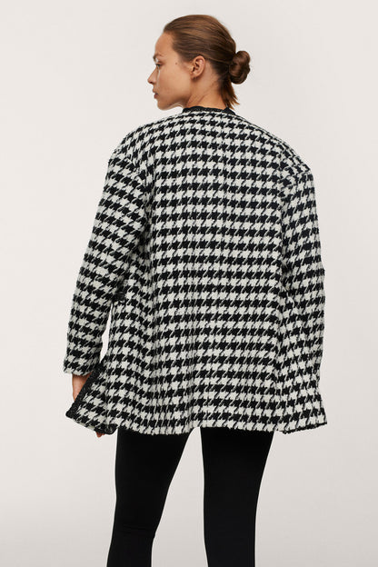 MANGO houndstooth jacket, back view with long sleeves and open front