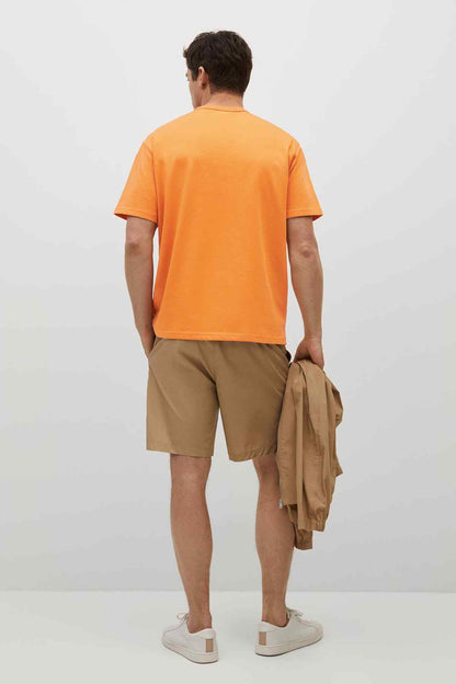 Orange crewneck short-sleeve T-shirt, back view