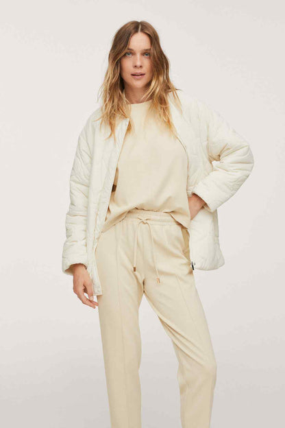 Ecru jacket and jogger-style pants set with drawstring waist