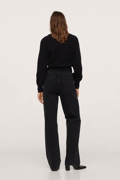 Black denim jeans, wide-leg with back yoke and straight waistband