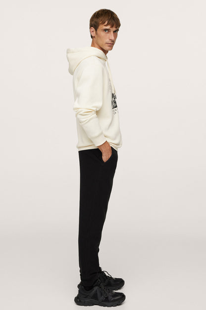 MANGO ecru pullover hoodie with hood, side view, cuffs and drawstring