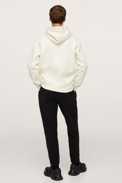MANGO ecru hooded sweatshirt back view with drawstring and kangaroo pocket