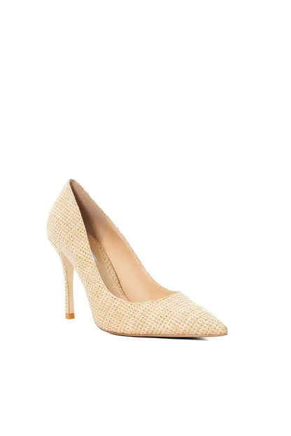 Natural woven pointed-toe stiletto heels, single shoe profile
