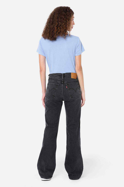 Levi's black straight-leg jeans, back view, five pockets and belt loops
