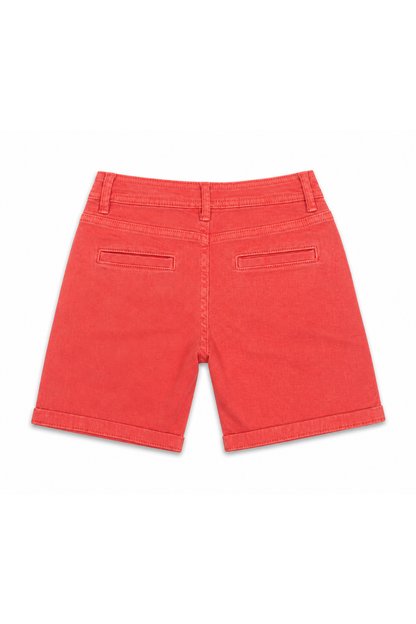 Kids red shorts with faux back pockets and stitched details
