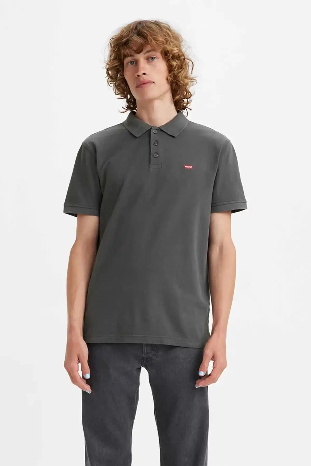 Levi's black short-sleeve polo shirt with button placket and small chest logo