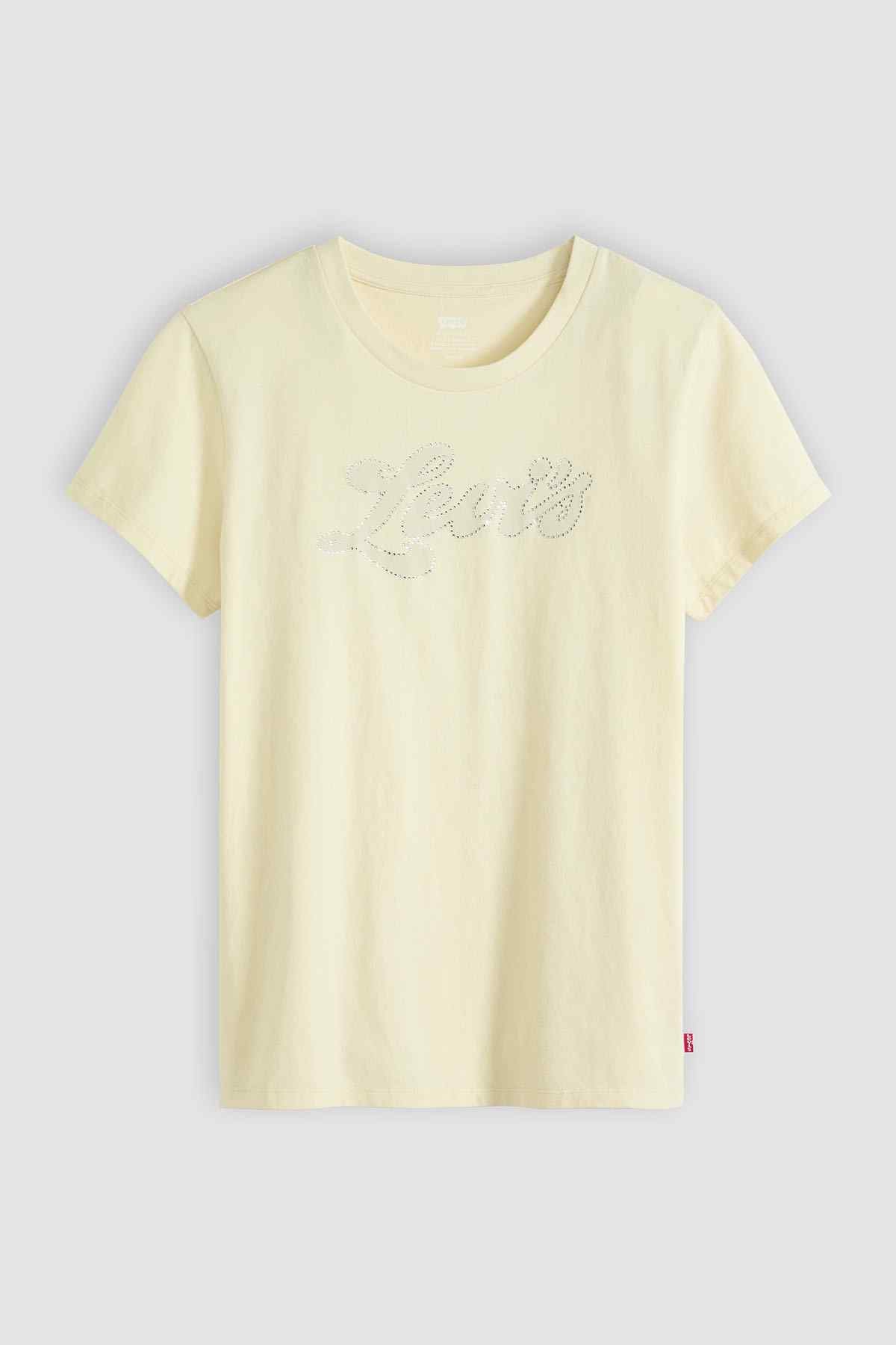 Levi's short-sleeve crewneck T-shirt, pale yellow with rhinestone logo