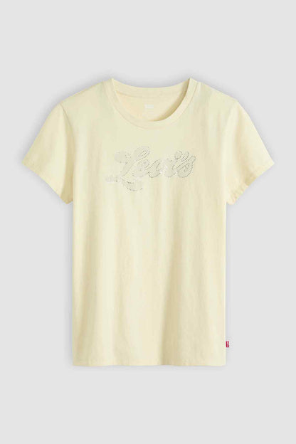 Levi's short-sleeve crewneck T-shirt, pale yellow with rhinestone logo