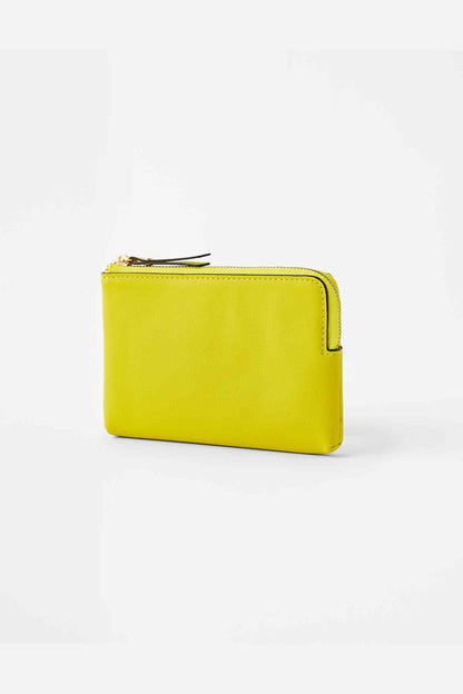 Small zip pouch with wrist strap, lime yellow, top zipper