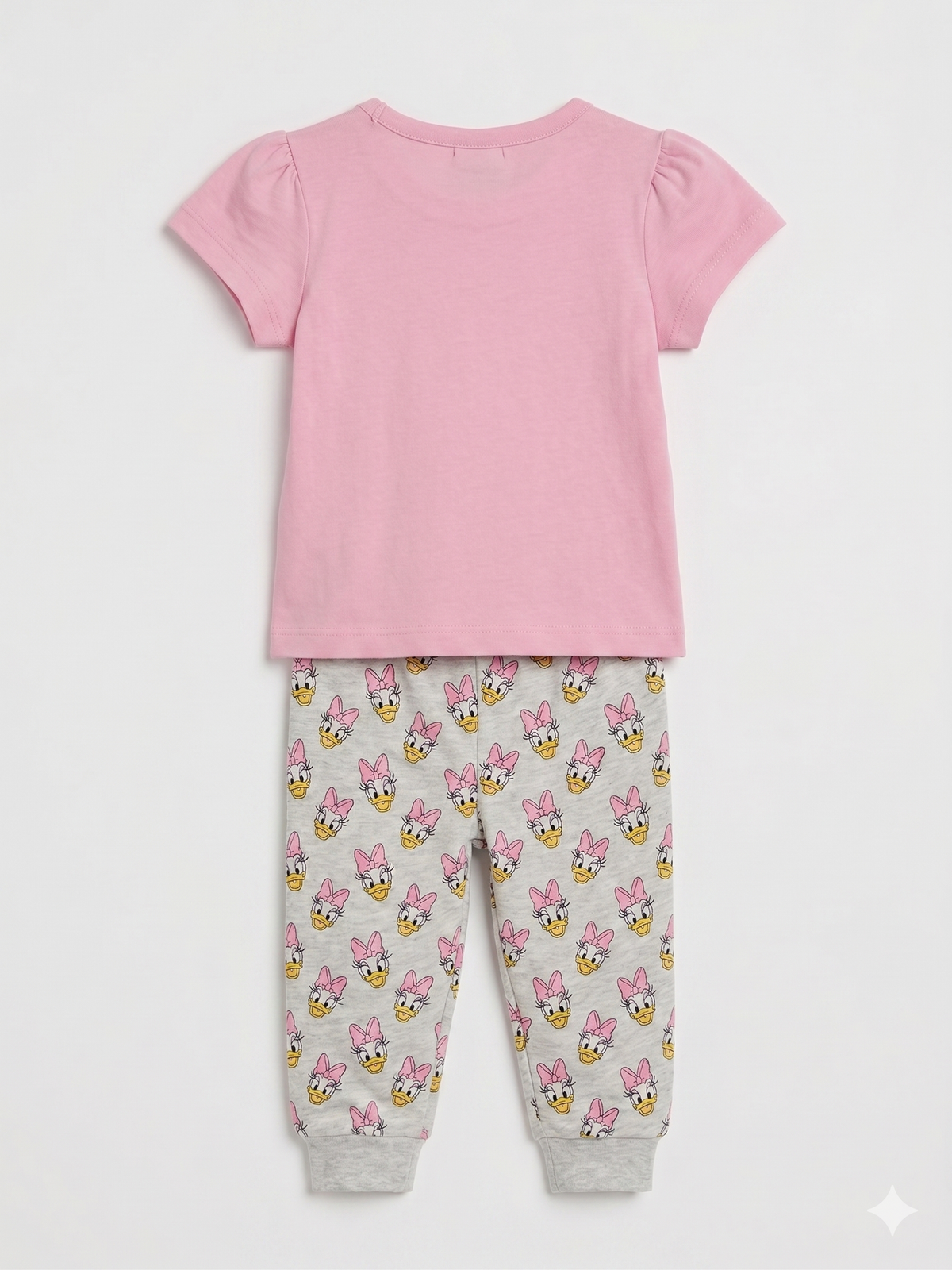 Kids' pink plain T-shirt with character print pajama pants set