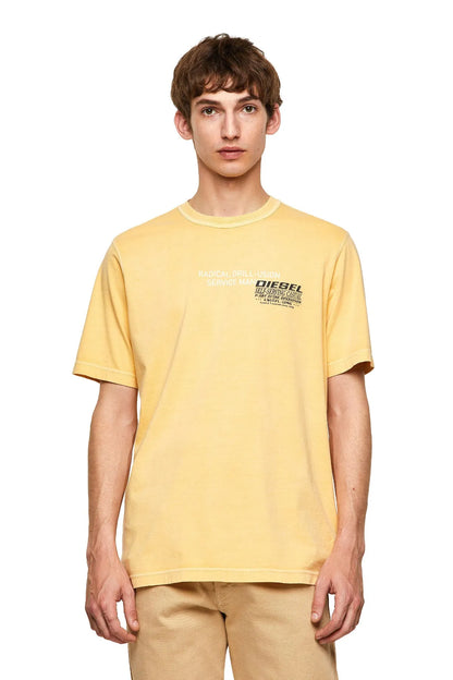Diesel yellow crew-neck T-shirt with front graphic logo text