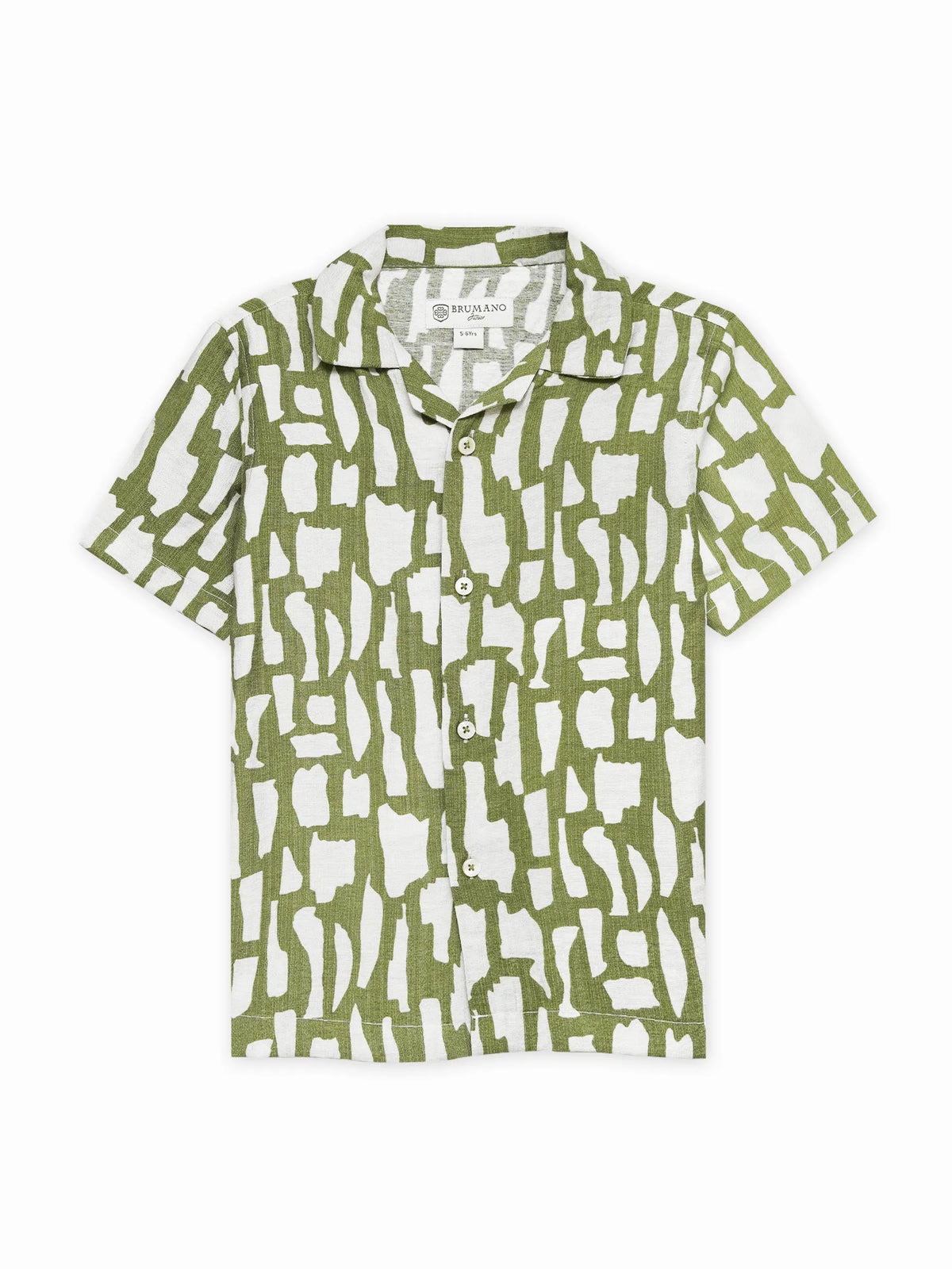 Brumano green patterned short-sleeve button-up shirt with point collar