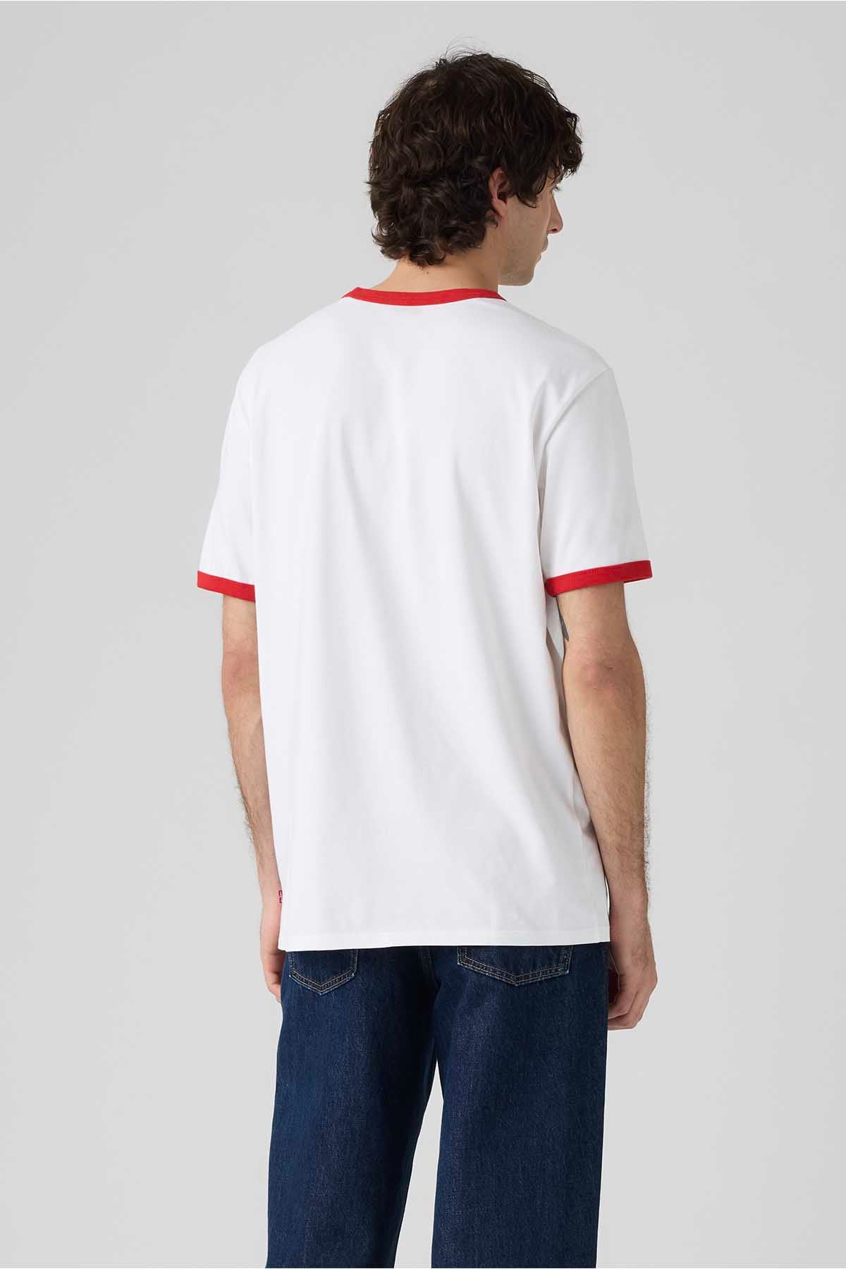 Levi's white T-shirt with red ribbed collar and short sleeves, back view
