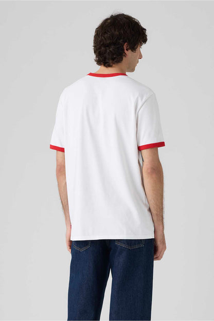 Levi's white T-shirt with red ribbed collar and short sleeves, back view