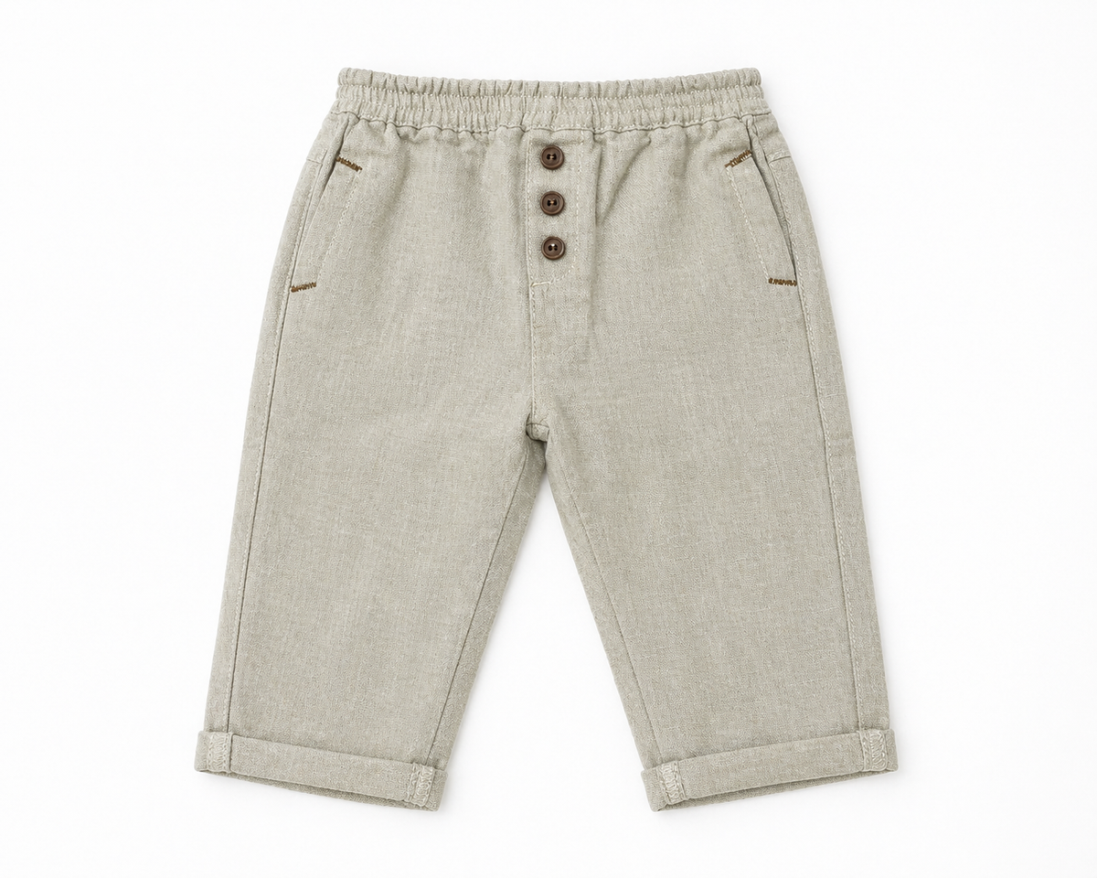 BABYSHOP baby trousers light gray with elastic waist, three-button front, side pockets