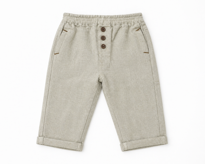 BABYSHOP baby trousers light gray with elastic waist, three-button front, side pockets