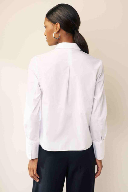 NEXT white button-up shirt with point collar, long sleeves, back view