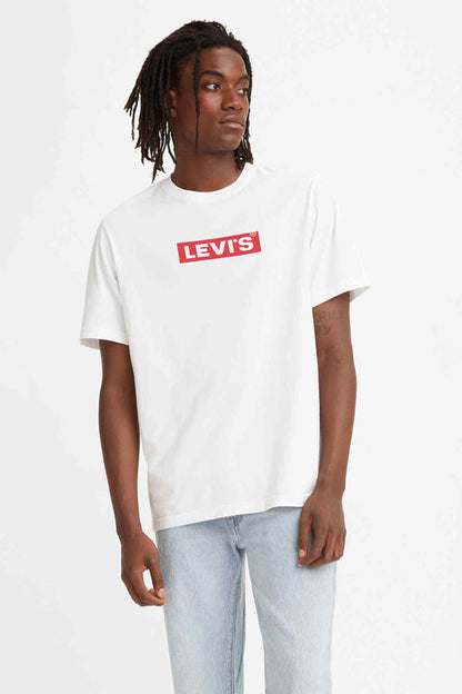 Levi's white short-sleeve T-shirt with red rectangular logo on chest