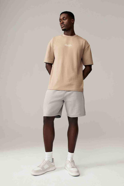 Stone men's crew-neck graphic T-shirt with short sleeves, front view
