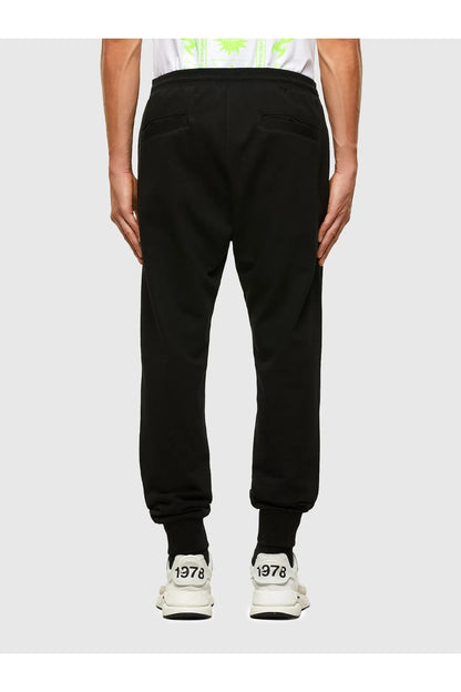 Black jogger sweatpants with elastic cuffs and back view