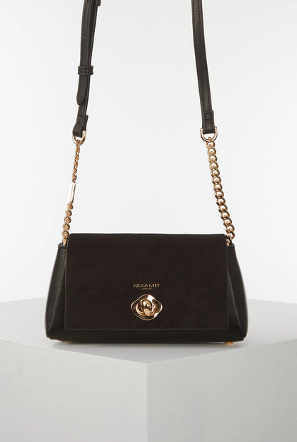 Black Luella Grey shoulder handbag with chain straps and gold logo clasp