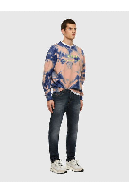 Dark blue slim jeans with cuffed hems and belt loops