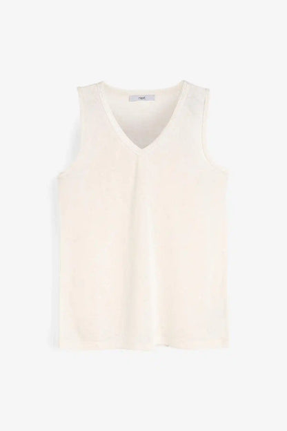Natural sleeveless V-neck tank top, soft knit fabric