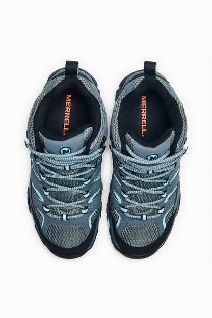 Merrell lace-up shoes, top view showing tongues, laces, and dark interior lining