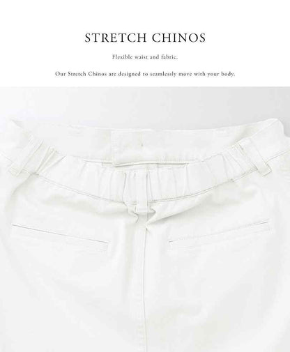 White stretch chinos waistband with belt loops, button front and pleated detail