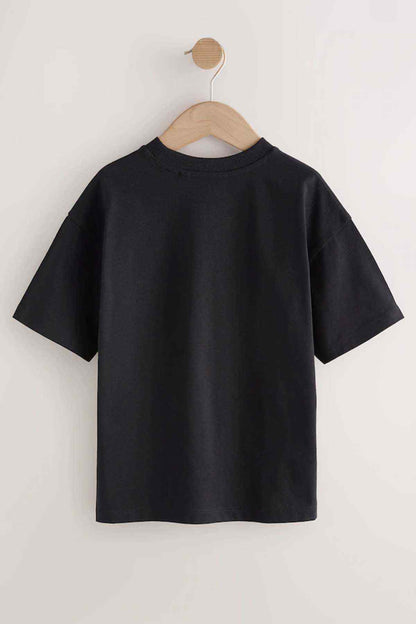 NEXT black T-shirt back view, plain short-sleeve crew neck