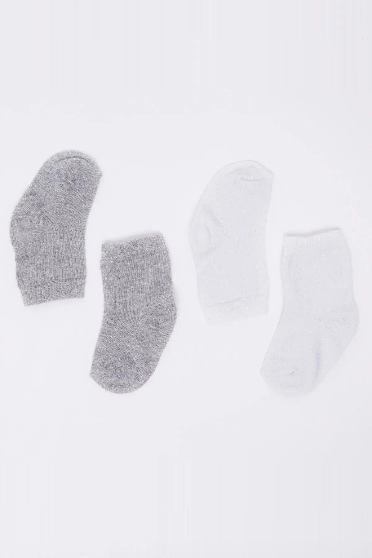 Baby socks set, gray and white ankle socks shown in multiple angles