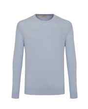 Light blue long-sleeve crewneck sweater with ribbed cuffs