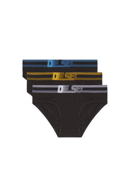 Pack of black briefs with Diesel logo elastic waistband, stacked