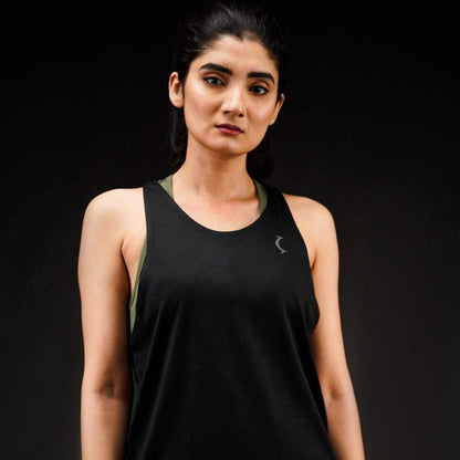 Bodybrics black sleeveless tank top with scoop neck and chest logo